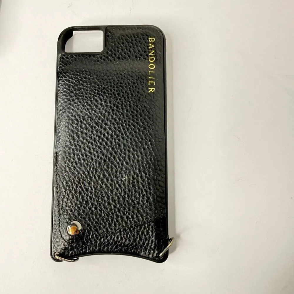 Bandolier Black Pebbled Leather Crossbody iPhone Case Snakeskin Strap w Dust Bag